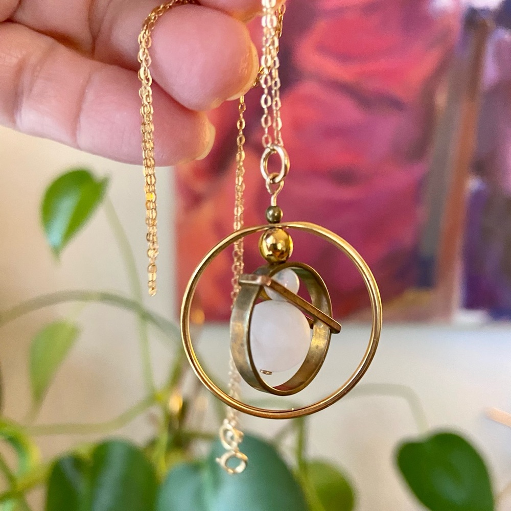 Intricate Brass/Gold Filled Orbit Necklace With Moonstone